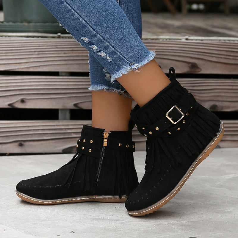 SASKA™ | Boho Fringe Ankle Boots