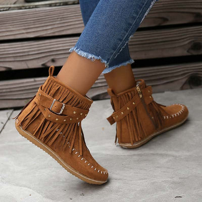 SASKA™ | Boho Fringe Ankle Boots