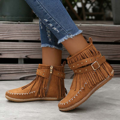 SASKA™ | Boho Fringe Ankle Boots