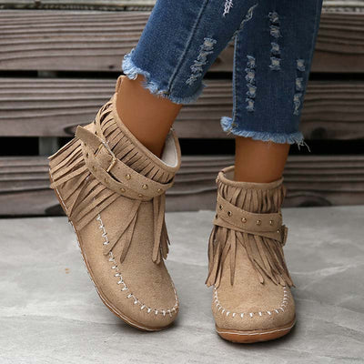 SASKA™ | Boho Fringe Ankle Boots