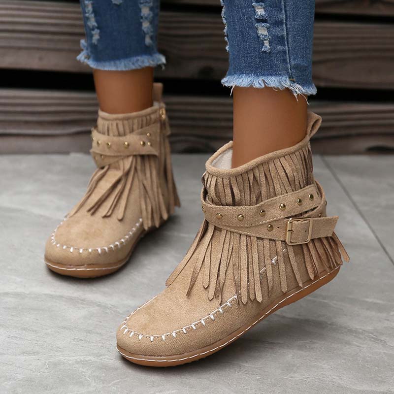 SASKA™ | Boho Fringe Ankle Boots