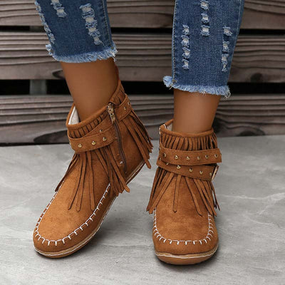 SASKA™ | Boho Fringe Ankle Boots