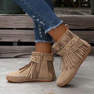 SASKA™ | Boho Fringe Ankle Boots