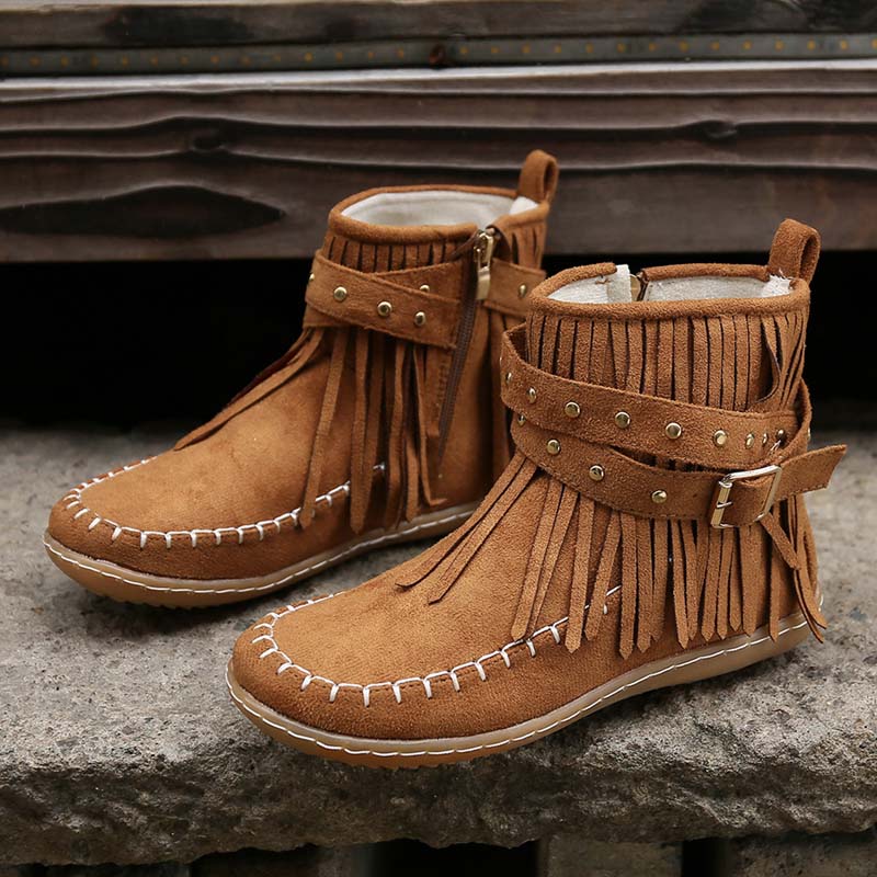 SASKA™ | Boho Fringe Ankle Boots