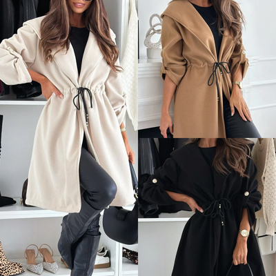 ELARA™ | Trendy Tie Waist Hooded Long Coat