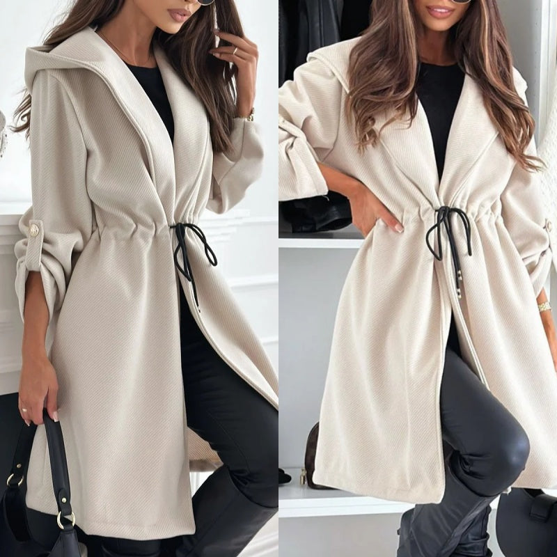 ELARA™ | Trendy Tie Waist Hooded Long Coat