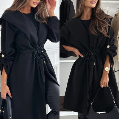 ELARA™ | Trendy Tie Waist Hooded Long Coat