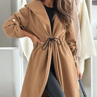 ELARA™ | Trendy Tie Waist Hooded Long Coat