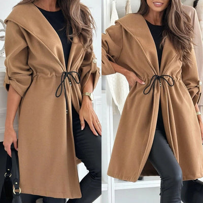 ELARA™ | Trendy Tie Waist Hooded Long Coat